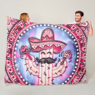Mexican Fiesta Cinco de Mayo Sombrero Pink Blue Fleece Blanket