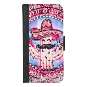 Mexican Fiesta Cinco de Mayo Sombrero Pink Blue iPhone 8/7 Wallet Case