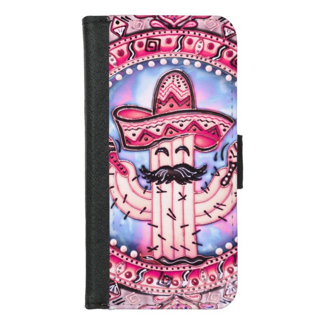 Mexican Fiesta Cinco de Mayo Sombrero Pink Blue iPhone Wallet Case (Front)