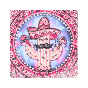 Mexican Fiesta Cinco de Mayo Sombrero Pink Blue Metal Print