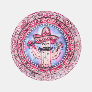 Mexican Fiesta Cinco de Mayo Sombrero Pink Blue Outdoor Rug