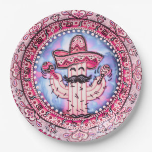 Mexican Fiesta Cinco de Mayo Sombrero Pink Blue Paper Plates