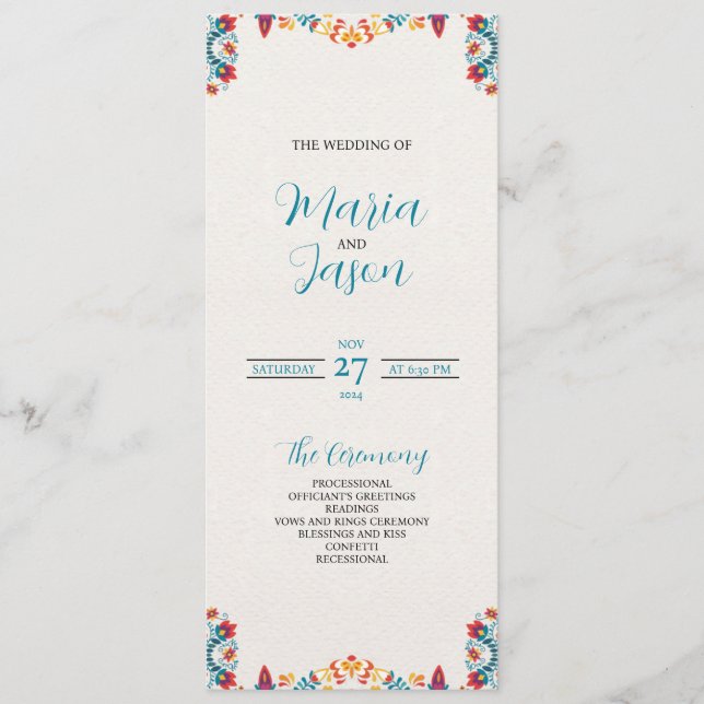 Mexican Fiesta Colorful Botanical Floral Wedding Program (Front)