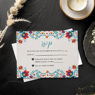 Mexican Fiesta Colorful Botanical Floral Wedding RSVP Card