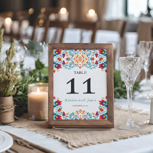 Mexican Fiesta Colorful Botanical Floral Wedding Table Number