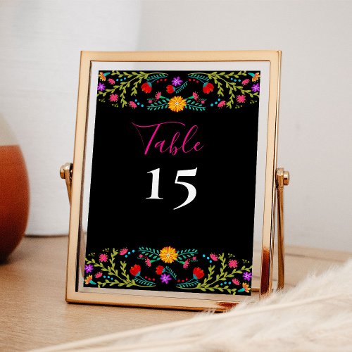 Mexican Fiesta Colorful Floral Black Table Number