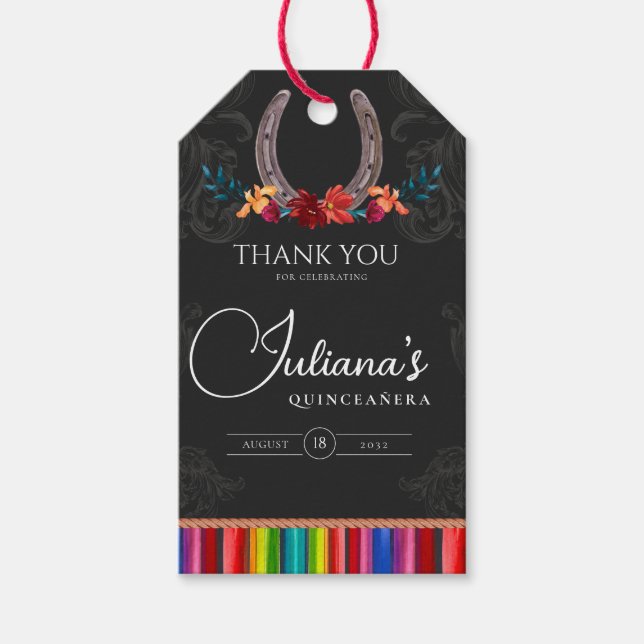 Mexican Fiesta Colorful Floral Charro Quinceanera  Gift Tags (Front)