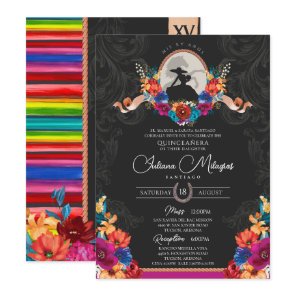 Mexican Fiesta Colorful Floral Charro Quinceanera Invitation