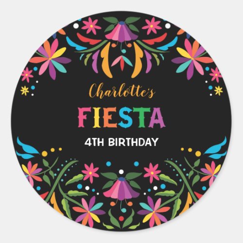 Mexican Fiesta Colorful Floral Pattern Birthday Classic Round Sticker