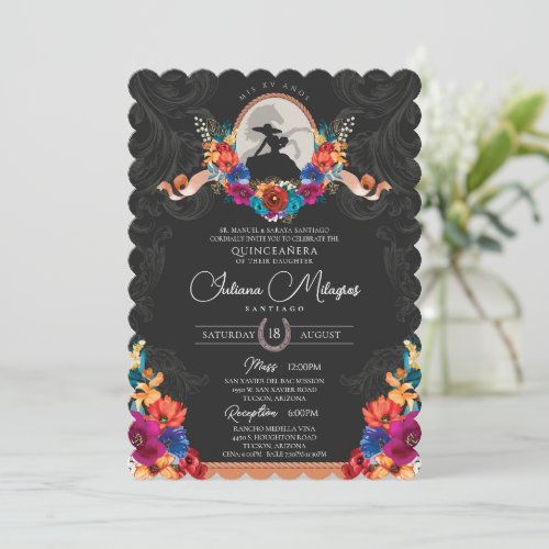 Mexican Fiesta Colorful Floral Western Quinceanera Invitation