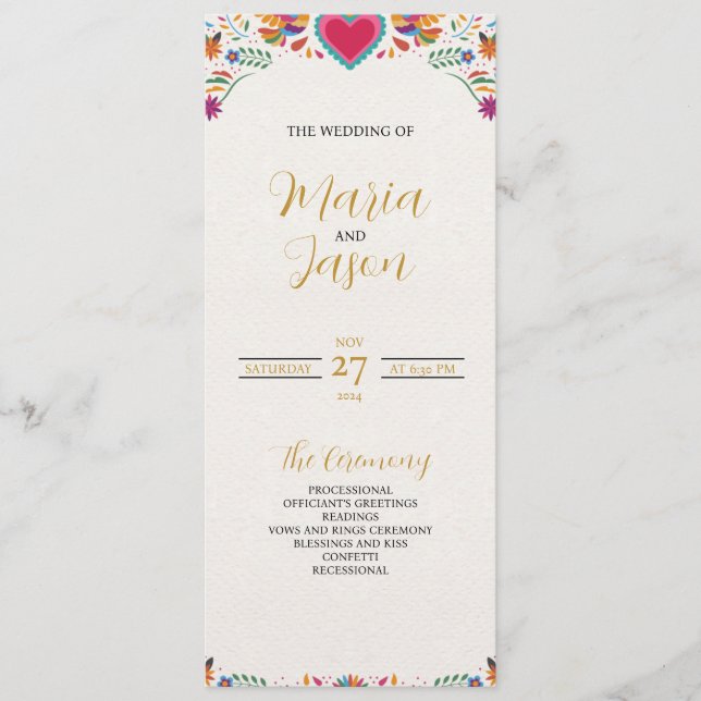 Mexican Fiesta Colorful Flowers Botanical Wedding Program (Front)