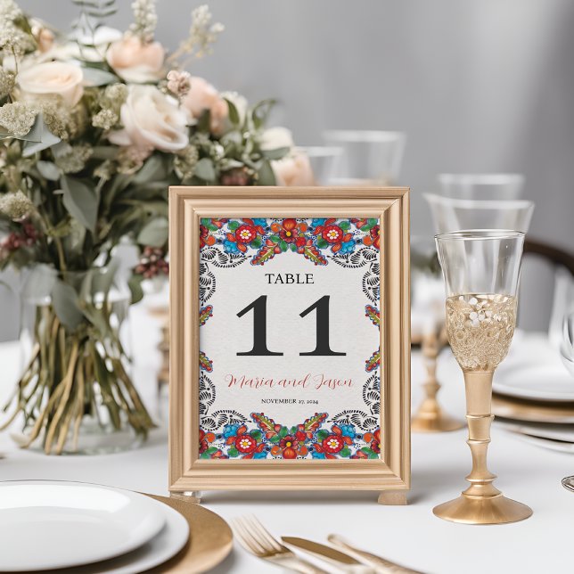 Mexican Fiesta Colorful Flowers Botanical Wedding Table Number (Mexican Fiesta Colorful Flowers Botanical Wedding Table Number)