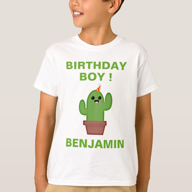 Mexican Fiesta Cute Kawaii Cactus Birthday Party T-Shirt (Front)
