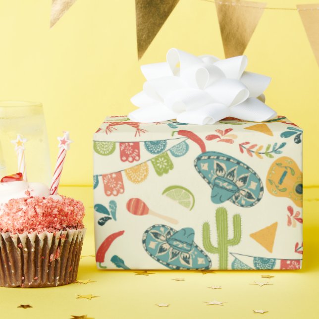 Mexican Fiesta Cute Patterned Wrapping Paper (Birthday Party)