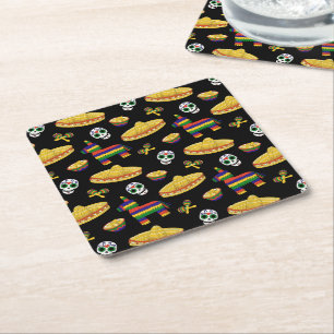 Mexican Fiesta & Día de Muertos  Square Paper Coaster