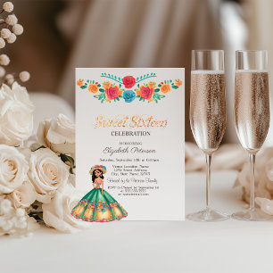 Mexican Fiesta Dress  Flowers Sweet 16  Invitation