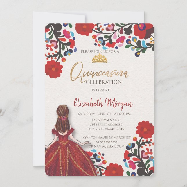 Mexican Fiesta Dress Tiara Quinceañera  Invitation (Front)