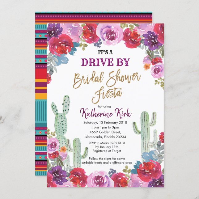 Mexican Fiesta Drive by Bridal Shower Invitation (Front/Back)