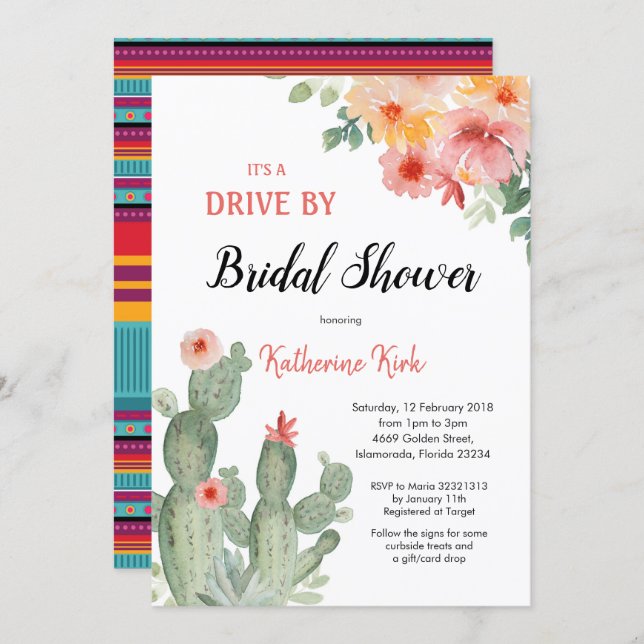 Mexican Fiesta Drive by Bridal Shower Invitation (Front/Back)