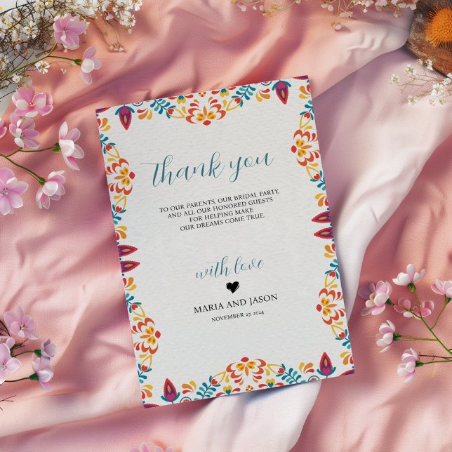 Mexican Fiesta Elegant Colorful Floral Wedding Thank You Card (Mexican Fiesta Elegant Colorful Floral Wedding Thank You Card)
