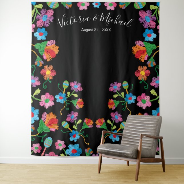 Mexican Fiesta Embroidery Floral Photo Backdrop (In Situ)
