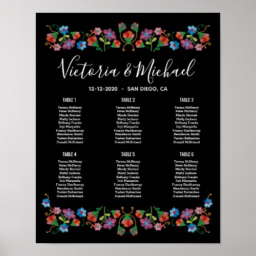 Mexican Fiesta Embroidery Floral Seating Chart