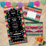 Mexican Fiesta Embroidery Floral Wedding All In On All In One Invitation<br><div class="desc">Mexcian Fiesta all in one Wedding invitations that include the wedding info and RSVP postcard that your guests tear off and and send. Envelopes are not needed. These feature hand drawn embroidery flowers and a striped aztec Serape Rug background in bright colors. Great for a Mexican, fiesta, Southwestern or Boho...</div>