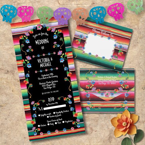 Mexican Fiesta Embroidery Floral Wedding All In On All In One Invitation