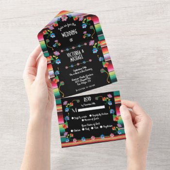 Mexican Fiesta Embroidery Floral Wedding All In On All In One Invitation by McBooboo at Zazzle