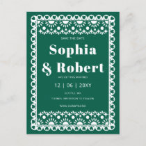 Mexican Fiesta Emerald Papel Picado Save the Date Announcement Postcard