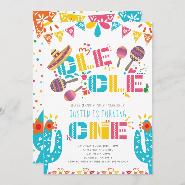Mexican Fiesta First Birthday Invitation (Front/Back)