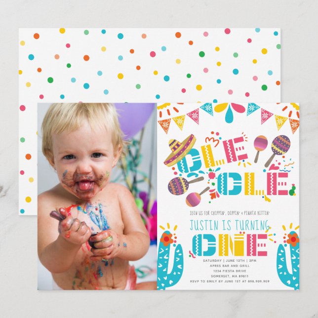 Mexican Fiesta First Birthday Photo Invitation (Front/Back)