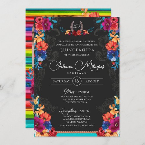 Mexican Fiesta Floral Add Your Photo Quinceanera Invitation