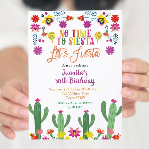 Mexican Fiesta Floral Adult Birthday Invitation