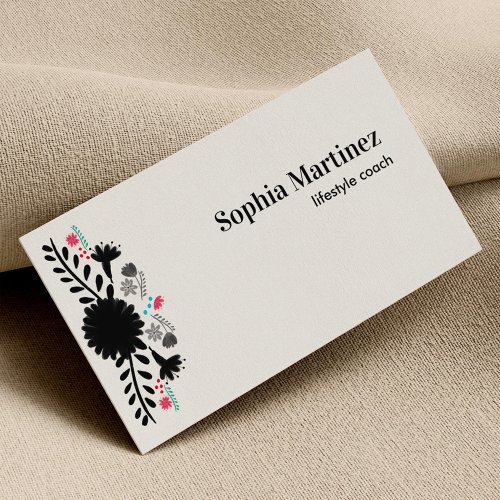 Mexican Fiesta Floral Black and White Business Card