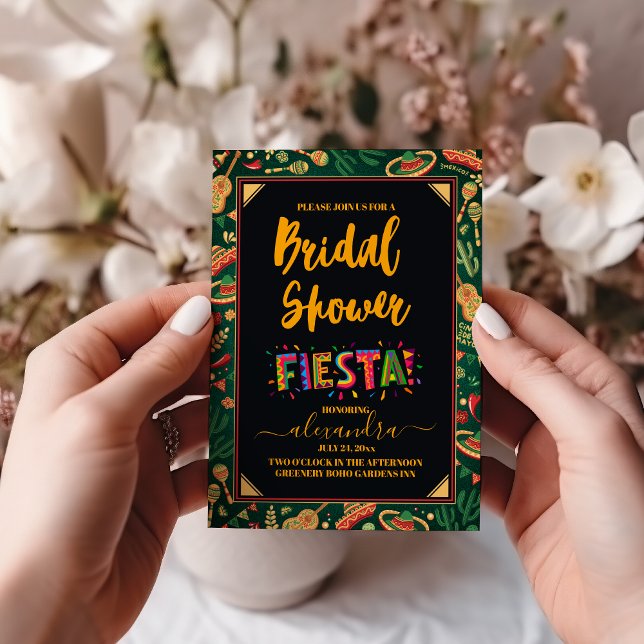 Mexican Fiesta Floral Black Colorful Bridal Shower Invitation (Creator Uploaded)