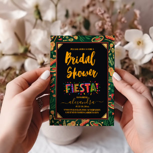 Mexican Fiesta Floral Black Colorful Bridal Shower Invitation