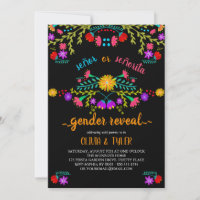 Mexican Fiesta Floral Black Colorful Gender Reveal Invitation