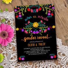 Mexican Fiesta Floral Black Colorful Gender Reveal Invitation at Zazzle