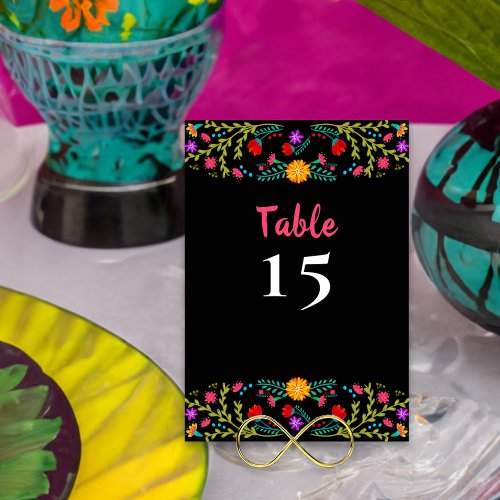Mexican Fiesta Floral Black Dinner Table Number