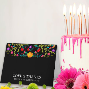 Mexican Fiesta Floral Black Personalized Letterpress Thank You Card