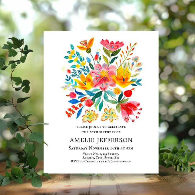 Mexican Fiesta Floral Budget Birthday Invitation (Creator Uploaded)