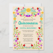 Mexican Fiesta Floral Champagne Quinceanera Invitation (Front)