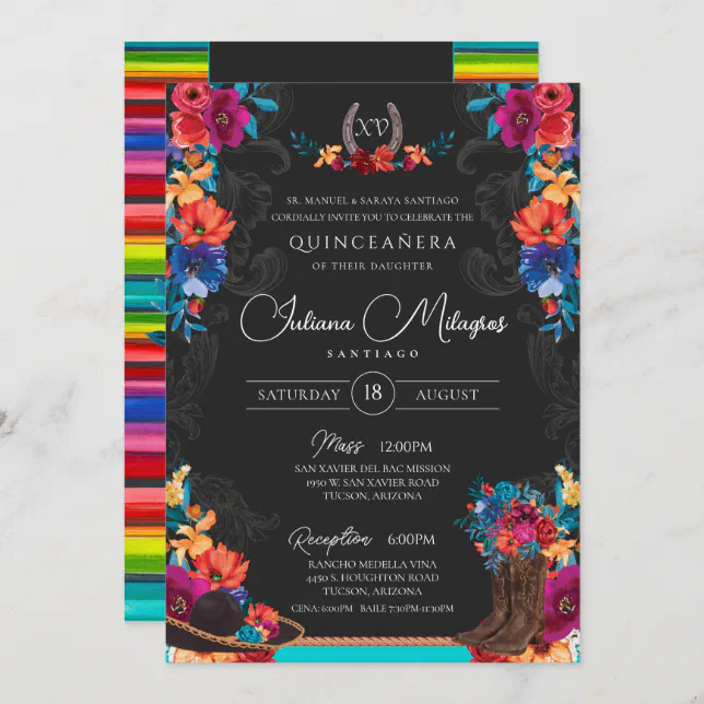 Mexican Fiesta Floral Charro Photo Quinceanera Invitation | Zazzle