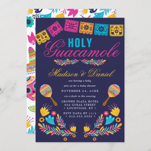 Mexican Fiesta Floral Holy Guacamole Baby Shower Invitation