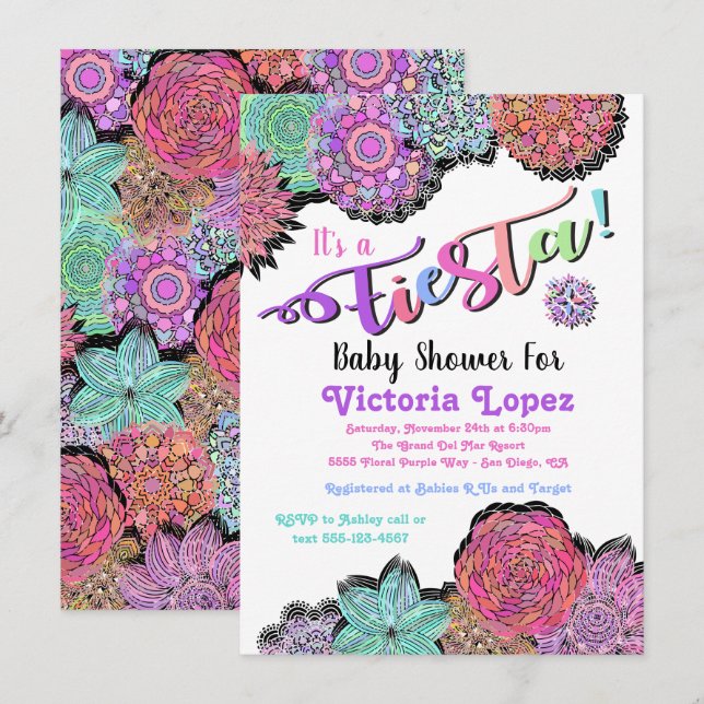 Mexican Fiesta Floral Mandala Baby Shower Invitation (Front/Back)