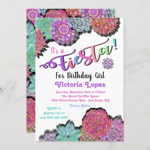 Mexican Fiesta Floral Mandala Birthday Party Invitation