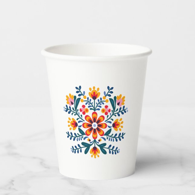 Mexican Fiesta Floral Party Paper Plate Cups (Front)