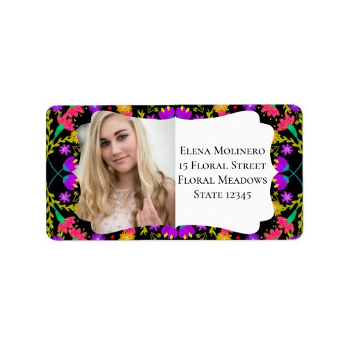 Mexican Fiesta Floral Photo and Return Address Label