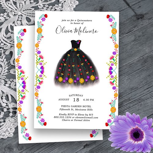 Mexican Fiesta Floral Princess Dress Quinceanera Invitation